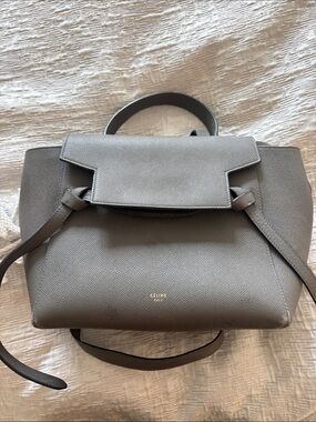 Celine Gray Structured Leather Satchel with Top Handle